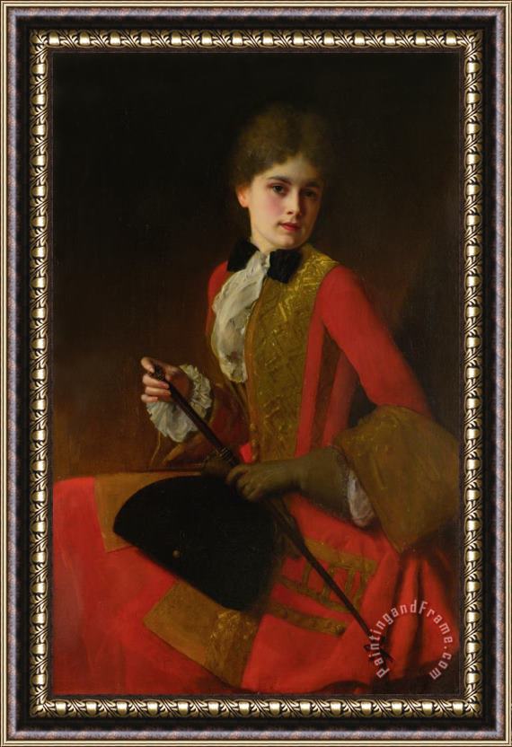 Gustave Jean Jacquet Girl in a Red Riding Habit Framed Painting