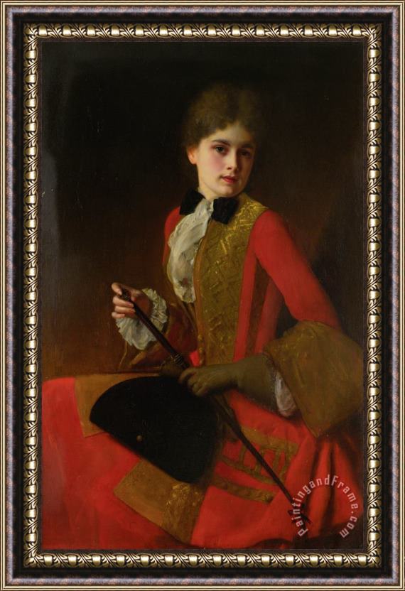 Gustave Jean Jacquet Girl in a Riding Habit Framed Painting
