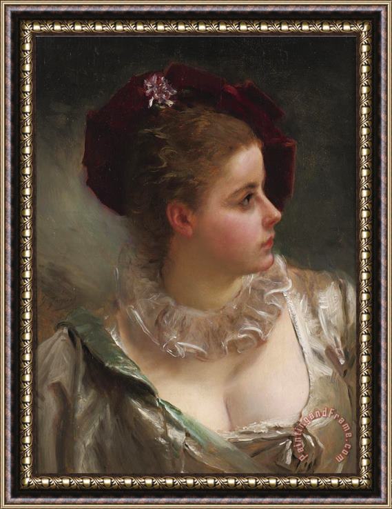 Gustave Jean Jacquet young Beauty with Red Hat Framed Print