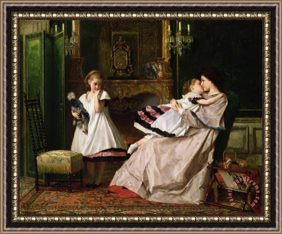 Gustave Leonard de Jonghe Motherly Love Framed Painting