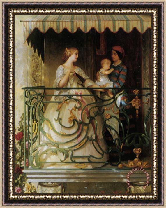 Gustave Leonhard De Jonghe On The Balcony Framed Painting