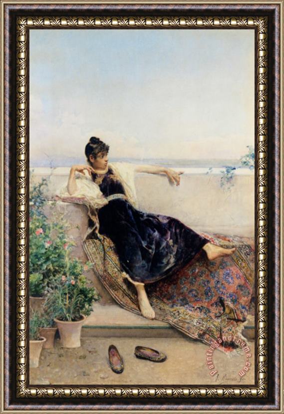Gustavo Simoni Odalisque on a Balcony Framed Print