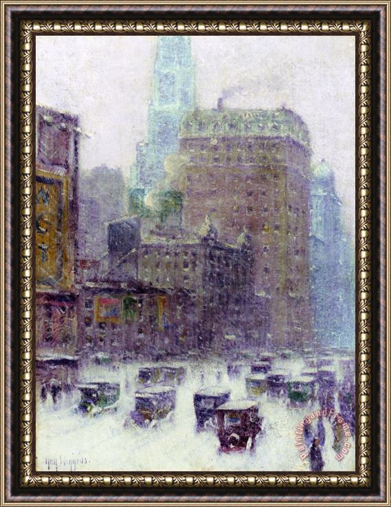 Guy Carleton Wiggins Broadway Winter Framed Painting