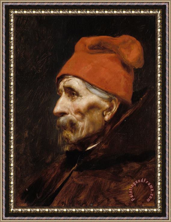 Gyzis Nikolaos Old Man Wearing a Red Fez Framed Print