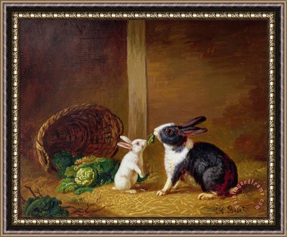 H Baert  Two Rabbits Framed Painting