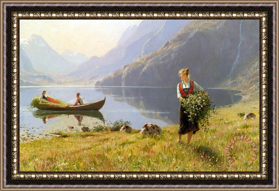 Hans Dahl On The Banks of The Fjord Framed Painting