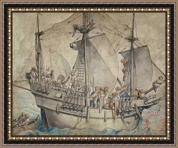 Hans Holbein d. J. Ship with Revelling Sailors Framed Painting