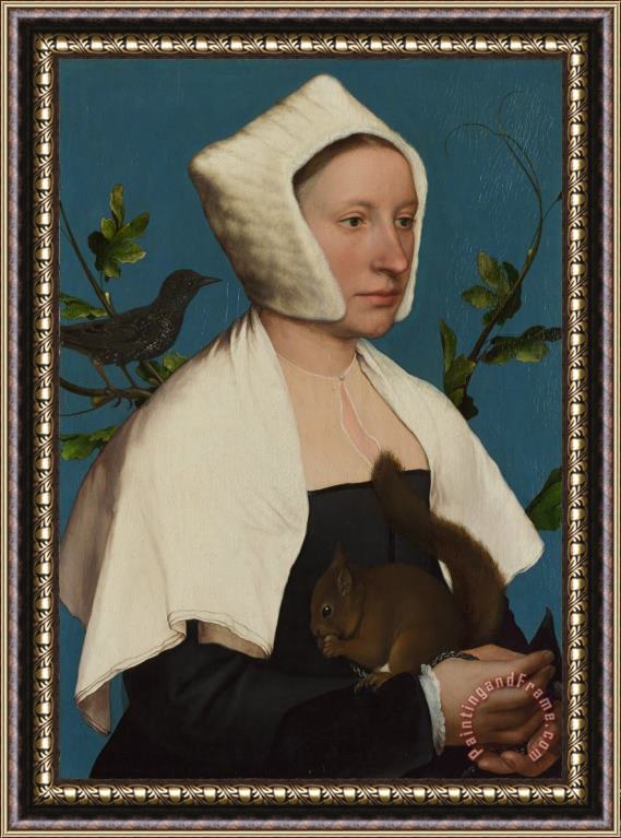 Hans Holbein the Younger A Lady with a Squirrel And a Starling (anne Lovell ) Framed Painting