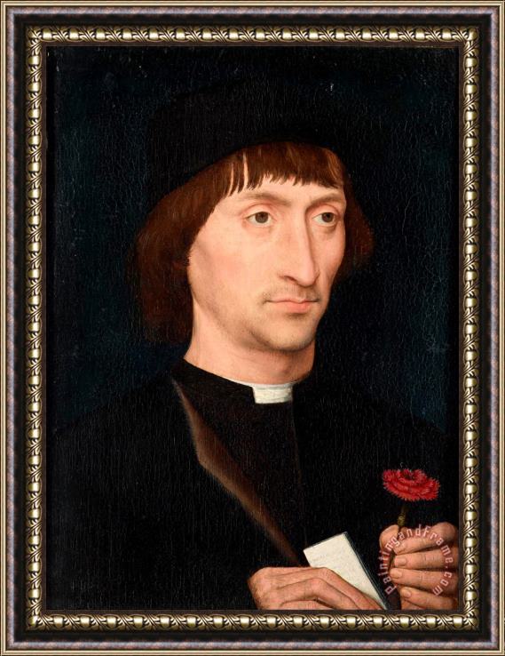 Hans Memling Portrait of a Man with a Pink Framed Print