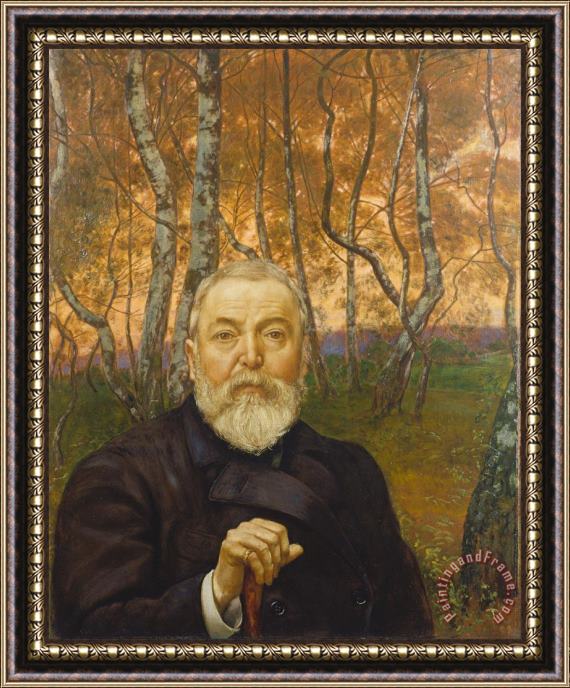 Hans Thoma Self Portrait in a Birch Grove Framed Painting