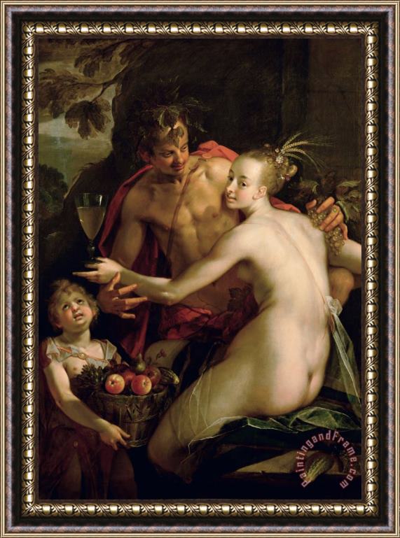 Hans von Aachen Bacchus, Ceres And Amor ( ) Framed Print