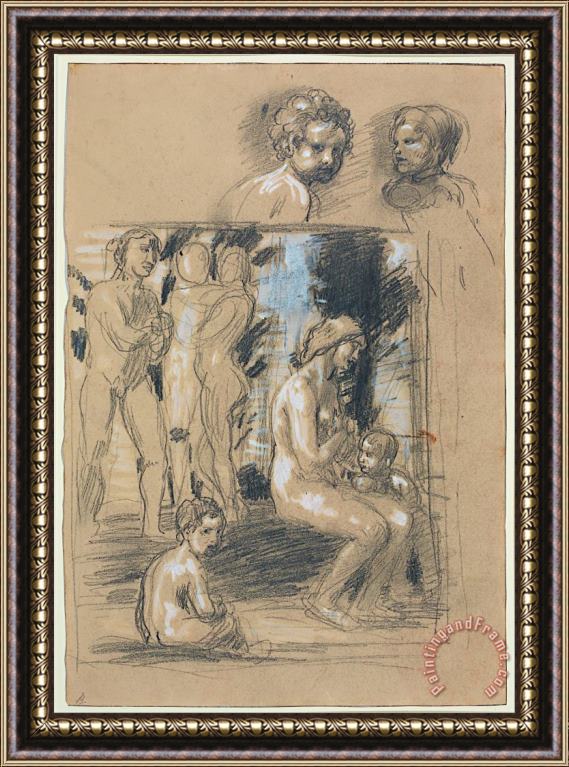 Hans von Marees Study for The Composition of in Praise of Modesty Framed Painting