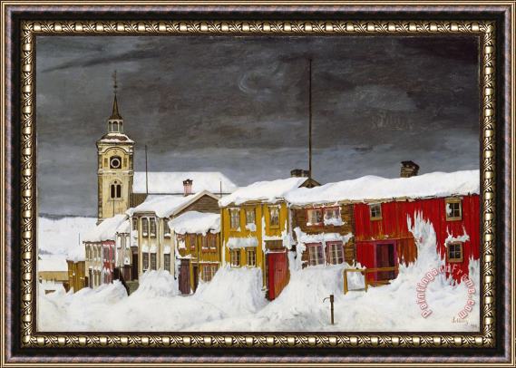 Harald Sohlberg Street in Roros in Winter Framed Print