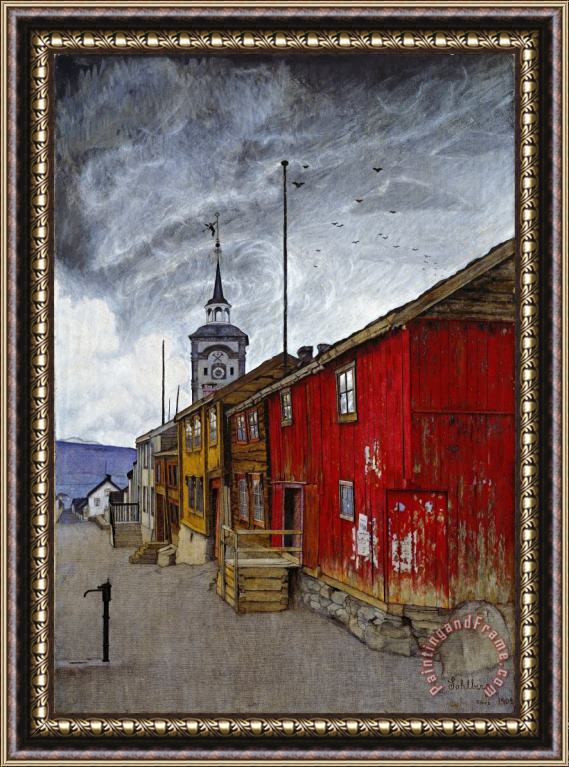 Harald Sohlberg Street in Roros Framed Print