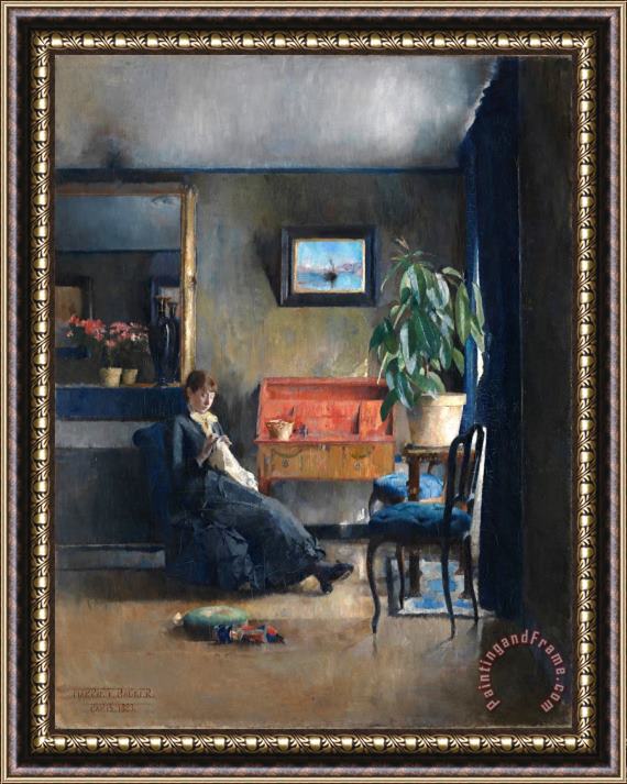 Harriet Backer Blue Interior Framed Painting