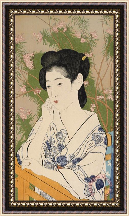 Hashiguchi Goyo Woman at a Hot Spring Hotel Framed Painting