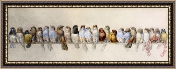 Hector Giacomelli A Perch of Birds Framed Painting