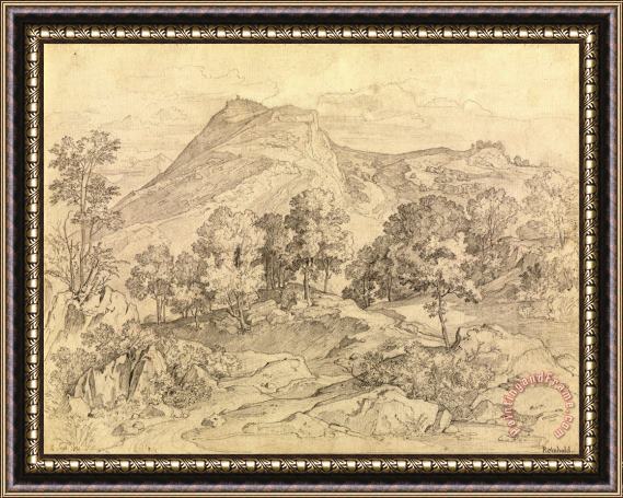 Heinrich Reinhold A View of Civitella From The Serpentara Next to Olevano Framed Painting