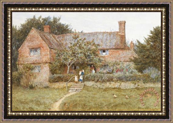 Helen Allingham A Surrey Cottage with a Mother and her Children Framed Painting