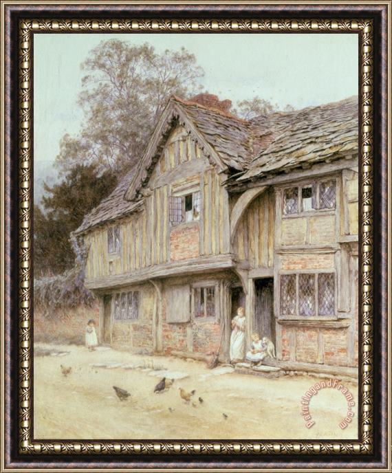Helen Allingham Outside a Timbered Cottage Framed Painting