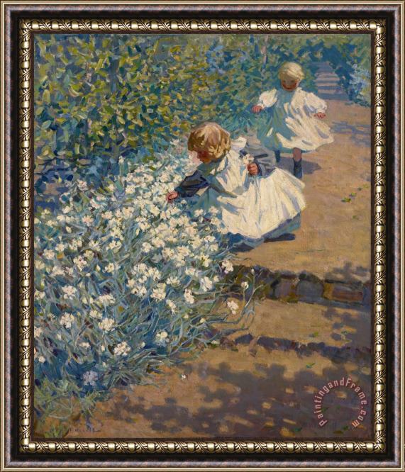 Helen Galloway Mcnicoll Picking Flowers Framed Painting