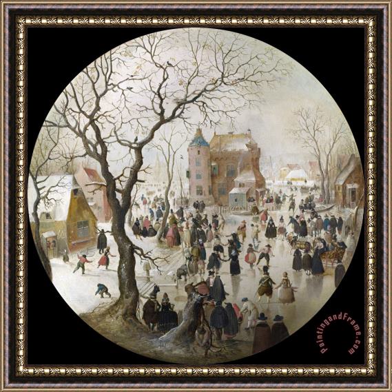 Hendrick Avercamp A Winter Scene with Skaters Near a Castle Framed Painting