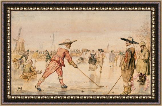 Hendrick Avercamp A Winter Scene with Two Gentlemen Playing Colf Framed Painting