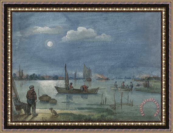 Hendrick Avercamp Fishermen by Moonlight Framed Painting