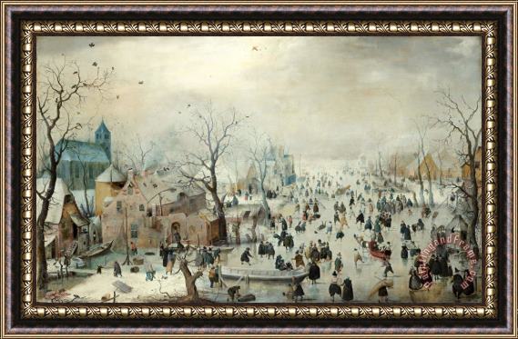 Hendrick Avercamp Winter Landscape with Skaters Framed Painting
