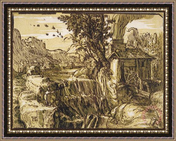 Hendrick Goltzius Landscape with a Waterfall Framed Print