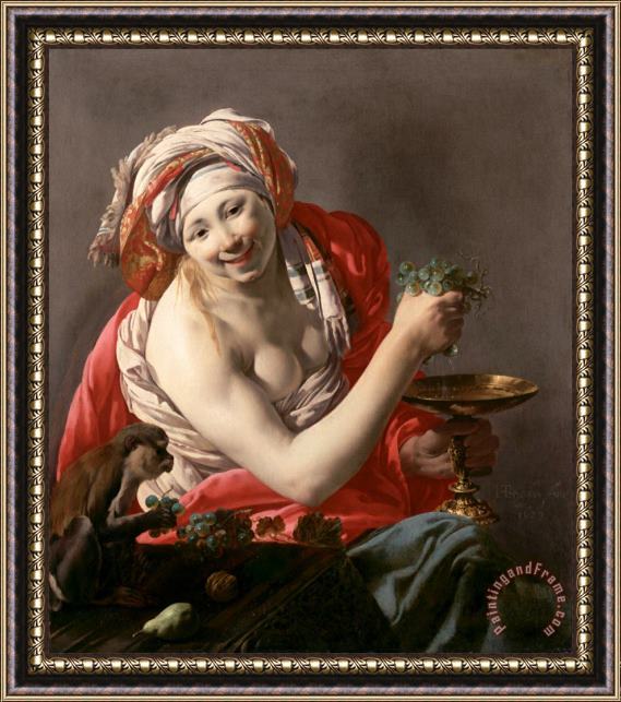 Hendrick Ter Brugghen Bacchante with an Ape Framed Painting