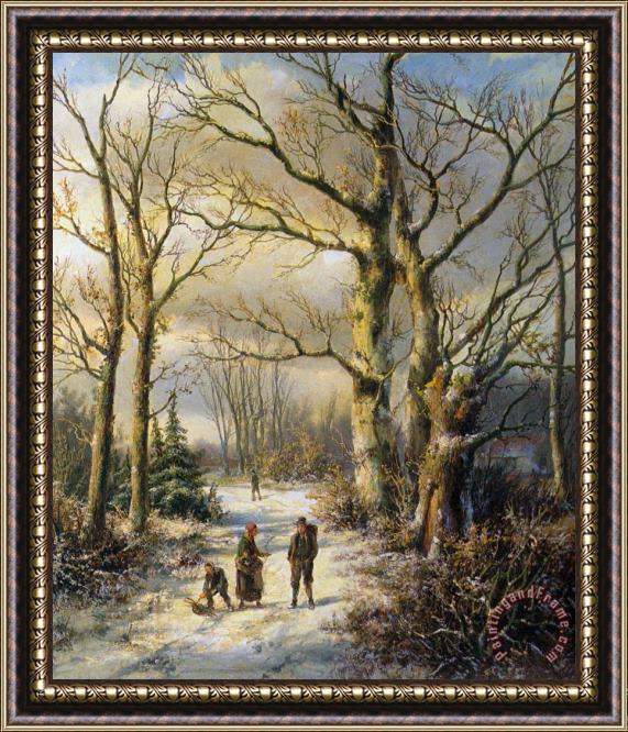 Hendrik Barend Koekkoek Woodgatherers in a Winter Forest Framed Print