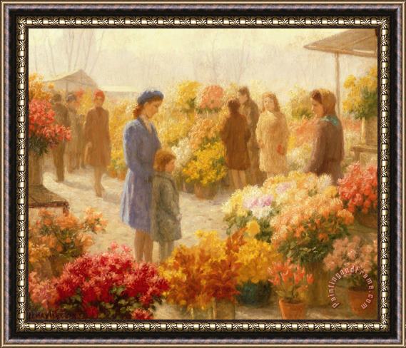 Hendrik Heyligers  Flower Market Framed Painting
