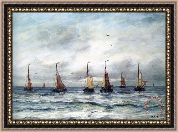 Hendrik Willem Mesdag A Fishing Fleet Framed Painting