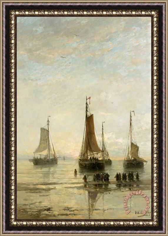 Hendrik Willem Mesdag Bluff Bowed Scheveningen Boats at Anchor Framed Painting