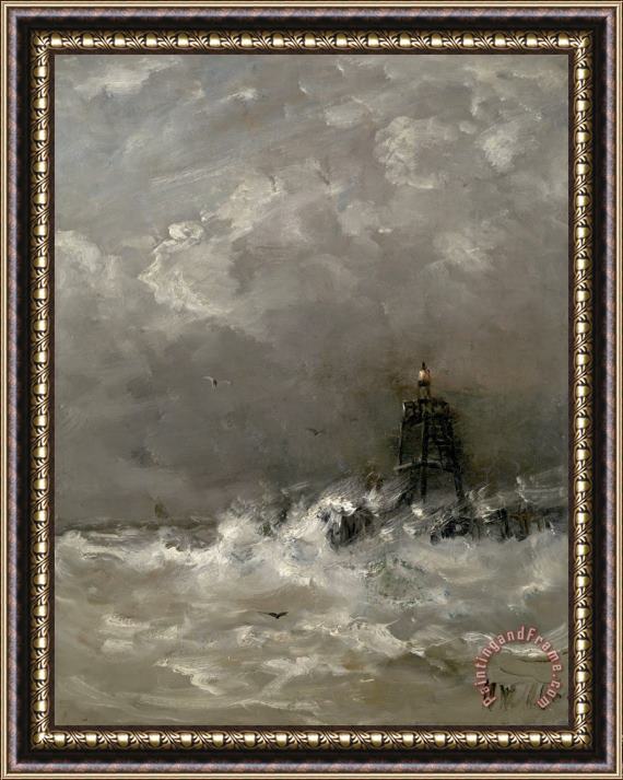 Hendrik Willem Mesdag Lighthouse in Breaking Waves Framed Painting
