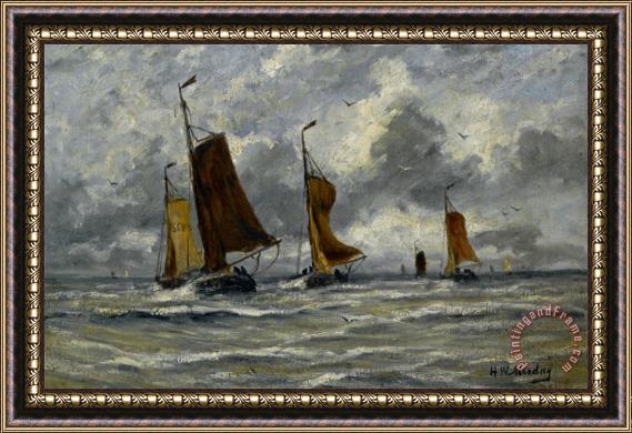 Hendrik Willem Mesdag Ships at Full Sea Framed Painting