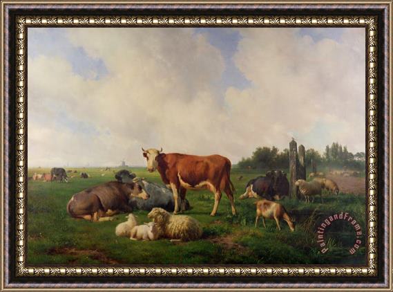 Hendrikus van de Sende Baachyssun Animals Grazing in a Meadow Framed Print