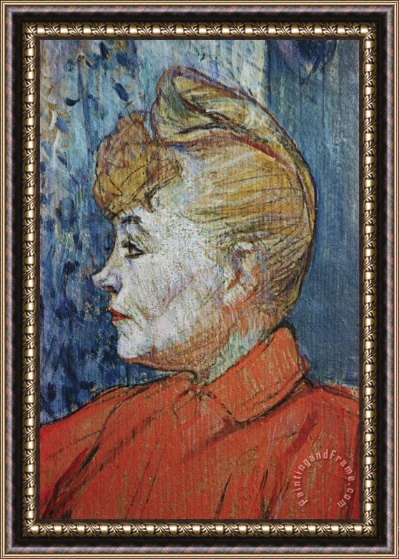 Henri de Toulouse-Lautrec Detail of Woman in Red Framed Painting