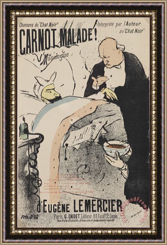 Henri de Toulouse-Lautrec Music Sheet for Carnot Malade (sick Preisdent Carnot) Framed Painting
