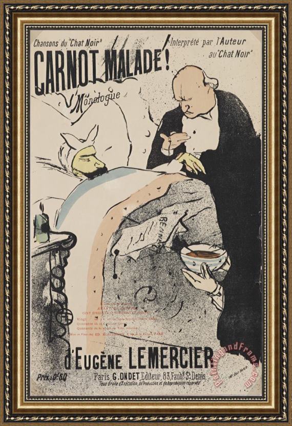 Henri De Toulouse Lautrec Music Sheet For Carnot Malade Sick Preisdent Carnot Framed Print By Henri De Toulouse Lautrec