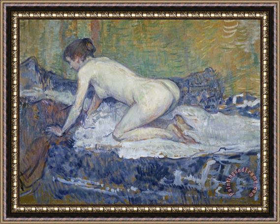 Henri de Toulouse-Lautrec Red Headed Nude Crouching Framed Painting