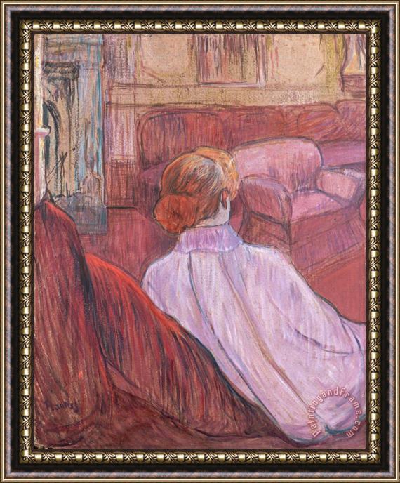 Henri de Toulouse-Lautrec Woman Sat on a Red Settee Framed Painting