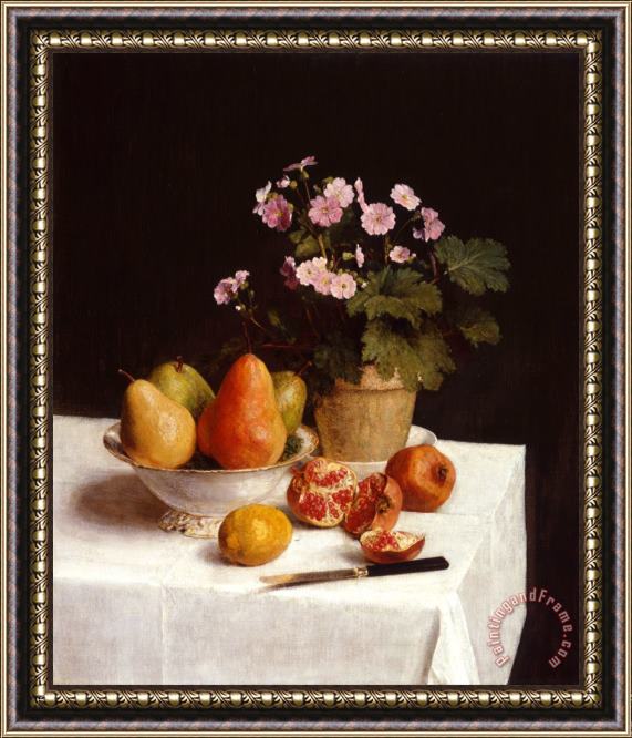 Henri Fantin Latour Still Life (primroses, Pears And Promenates) Framed Painting