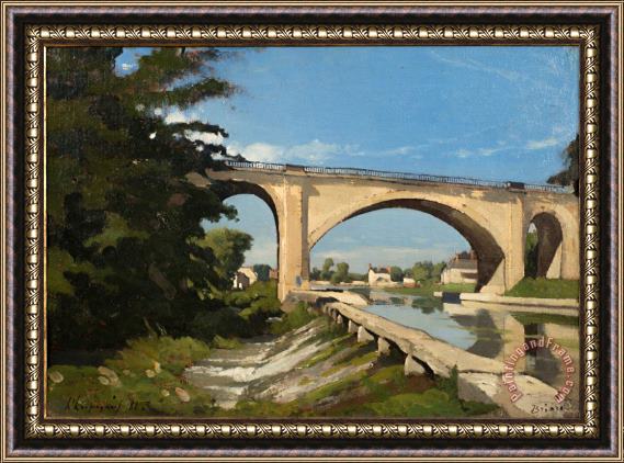 Henri-Joseph Harpignies The Railroad Bridge at Briare Framed Painting