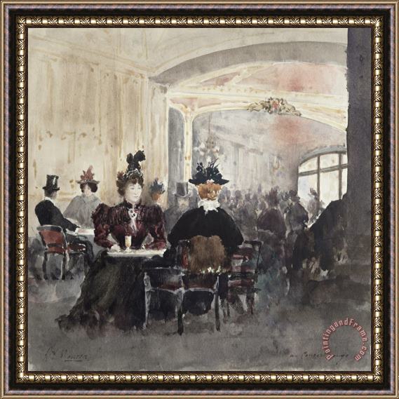 Henri Laurent Mouren Interior of the Concert Rouge Framed Painting