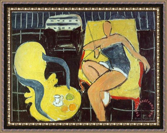 Henri Matisse Dancer And Rocaille Armchair on a Black Background 1942 Framed Painting