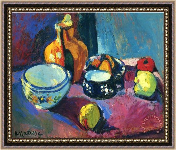 Henri Matisse Dishes And Fruit on a Red And Black Carpet 1901 Framed Print