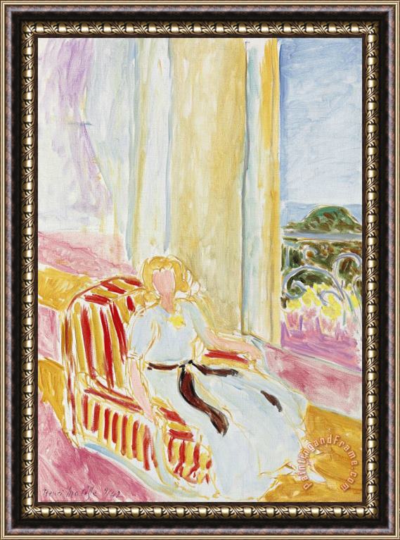 Henri Matisse Jeune Fille En Robe Blanche, Assise Pres De La Fenetre Framed Painting