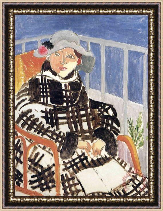 Henri Matisse Mlle Matisse in a Scotch Plaid Coat 1918 Framed Print